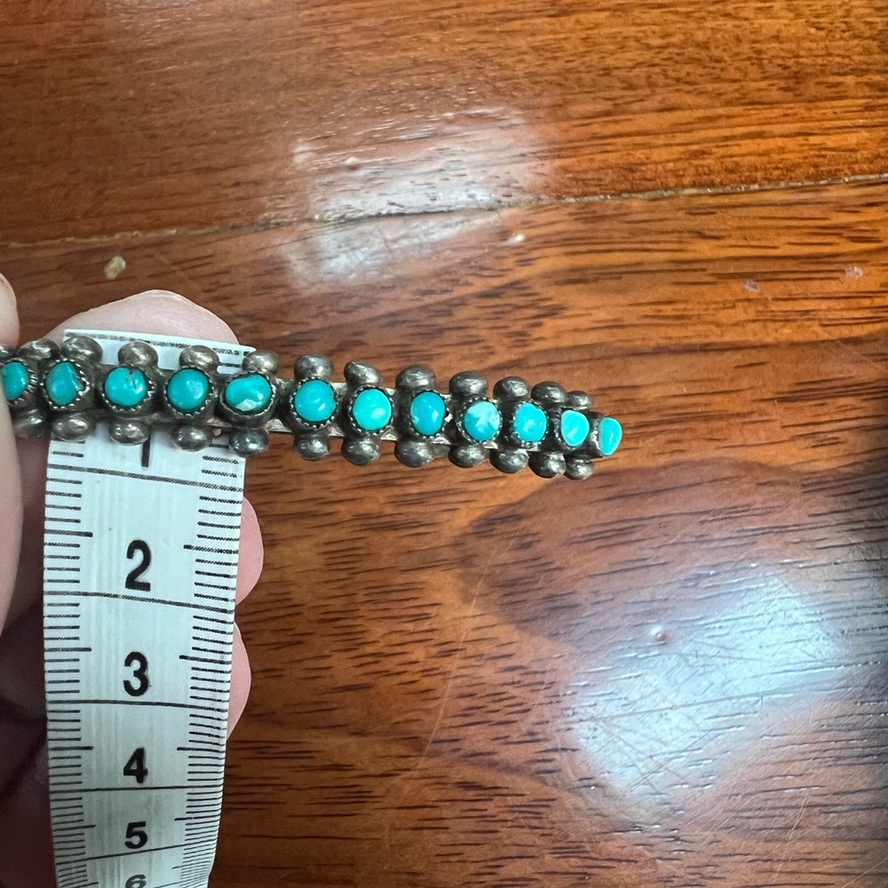 Old Pawn Native American Zuni Turquoise Petite Point Sterling Silver Cuff - Picture 5 of 16
